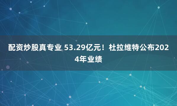 配资炒股真专业 53.29亿元！杜拉维特公布2024年业绩